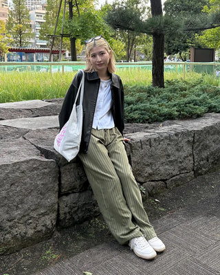 Striped wide-leg elastic waist pants