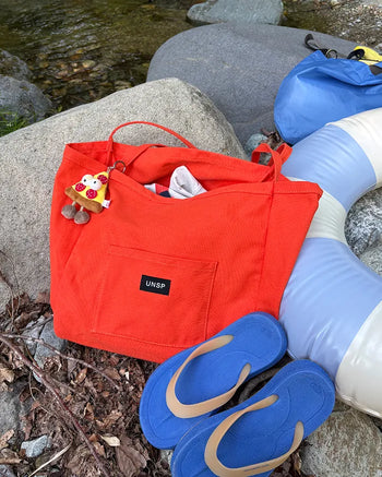 Square Pocket Big Color Canvas Tote Bag