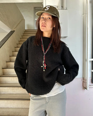 (Unisex) Wool Blend Round Neck Hairy Knit