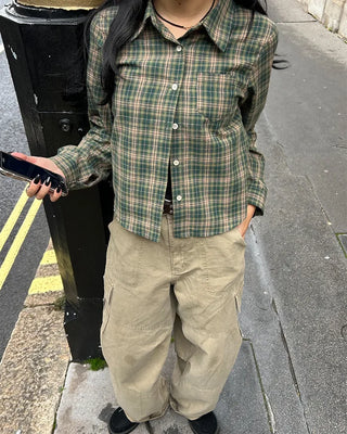 One-pocket semi-cropped tartan check shirt