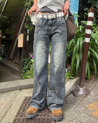 Unique seam flared denim pants