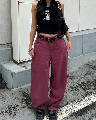 Colored wide rayon-blend cotton pants