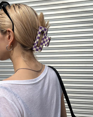 Block Check Square Hair Clip