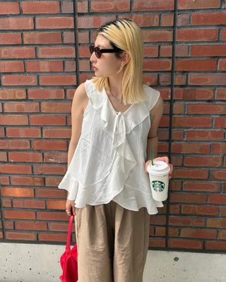 Ruffle Ribbon Vest Blouse