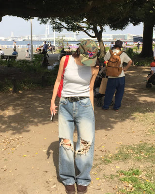 Vintage distressed wide-leg denim pants