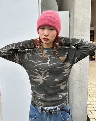 Waffle Camouflage Long T-Shirt