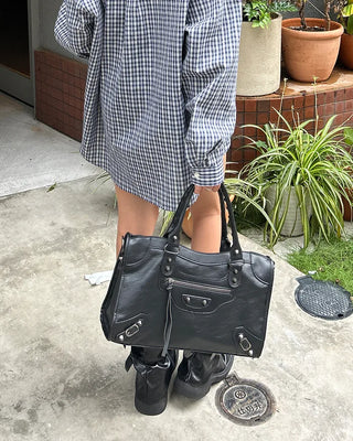 2-Way Studded Square Boston Bag