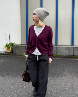 V-neck drop-shoulder rayon cardigan