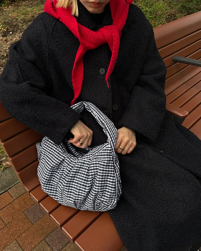 Tartan check one-shoulder hobo bag