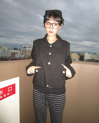 Flower Button Round Collar Jacket