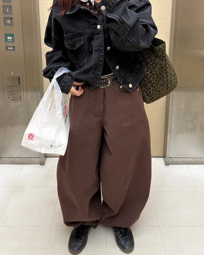 (Unisex) Brown Cotton Balloon Pants