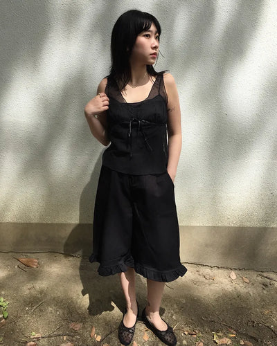 Frilled hem half cotton pants
