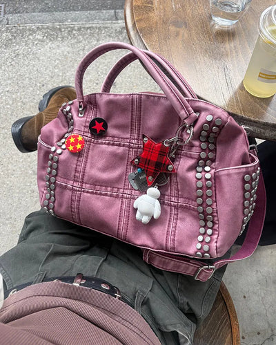 Block stitch double stud 2-way Boston bag