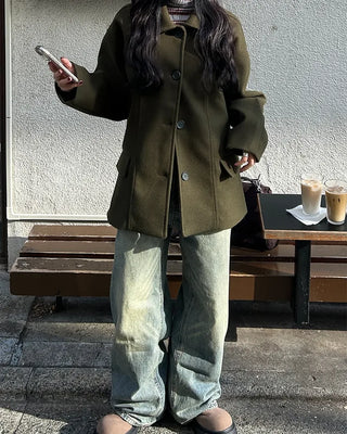 (Unisex) Center Seam Flap Pocket Half Coat