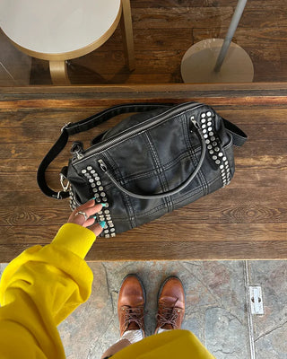 Block stitch double stud 2-way Boston bag