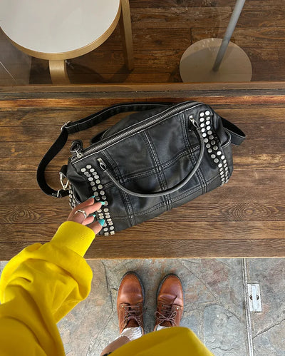 Block stitch double stud 2-way Boston bag