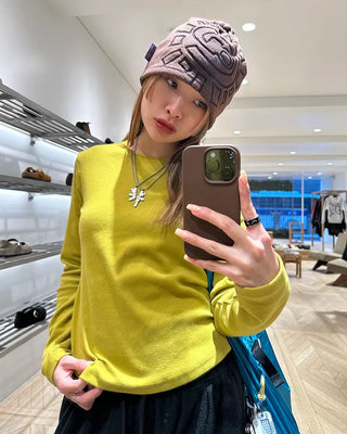 Round hem cotton long t-shirt