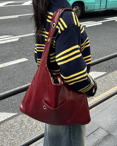 Leather leopard reversible eyelet one-shoulder bag