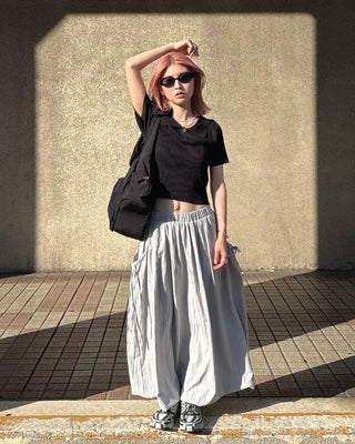 Polo neck semi-cropped ribbed knit T-shirt