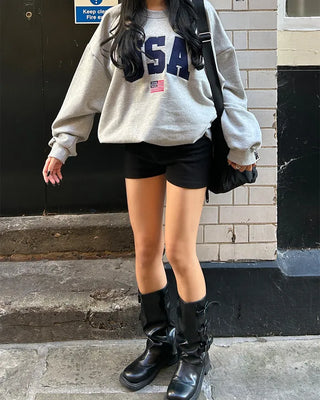 Elastic waist ribbed shorts