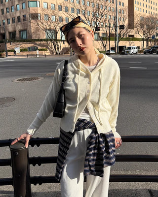 Wide Rib Hem Knit Cardigan Hoodie