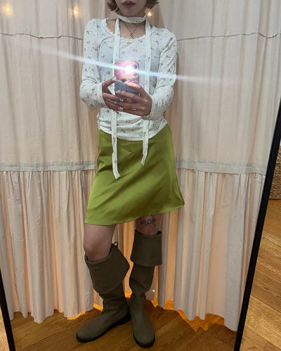 Simple satin trappé mini skirt