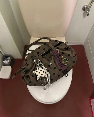 Outer pocket side gathered polka dot Boston bag