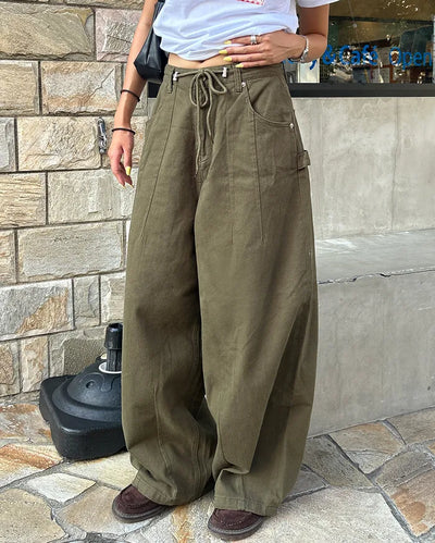 Cotton balloon pants with drawstring waist
