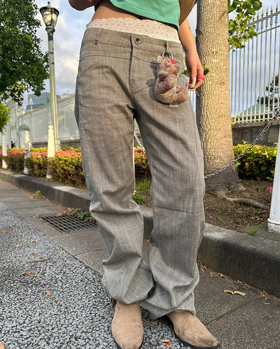 Slash-seam low-waist pants