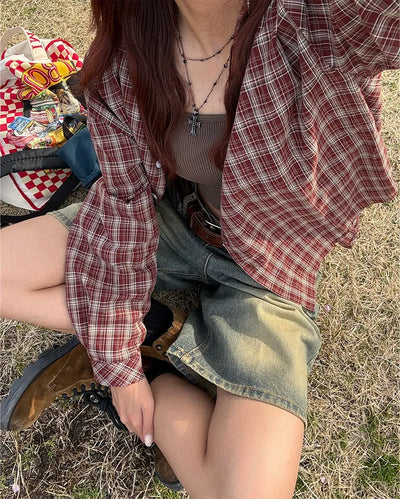 One-patch pocket check shirt