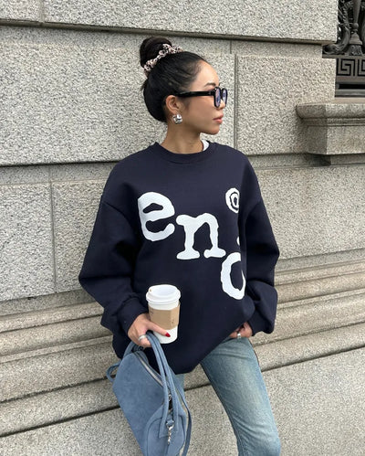 (Unisex) end lettering brushed fleece sweatshirt