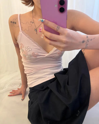 Flower bead lace V-neck camisole