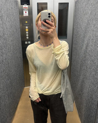Wool sheer slit long-sleeved T-shirt