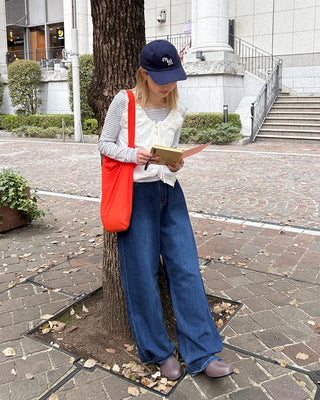 Hem snap wide denim pants