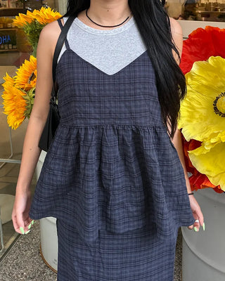 Checked V-neck camisole with peplum silhouette