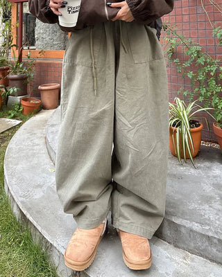 Waist drawstring super balloon peach skin chino pants