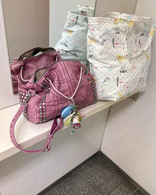 Block stitch double stud 2-way Boston bag