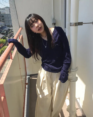 Perforated Scallop Surplice Neck Summer Knit