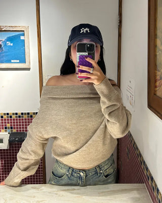 Slash Off-Shoulder High-Gauge Long Knit