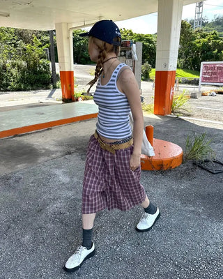 (ORIGINAL) Tartan Check Half Wide Easy Pants
