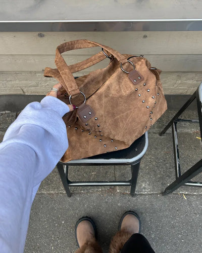 Double Studded Vintage Leather Tote Bag