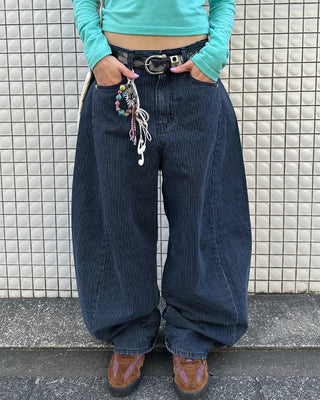 Striped wide summer denim pants