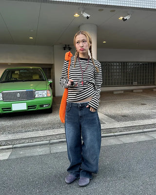 Striped semi-cropped long-sleeve T-shirt
