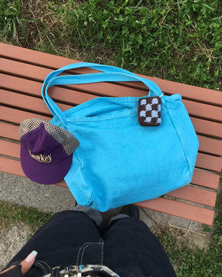 Color-washed denim square tote bag