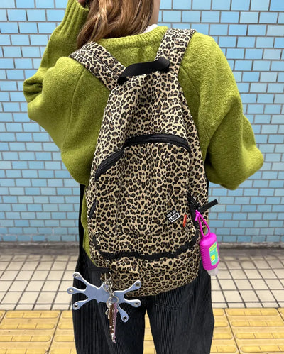 Leopard pattern backpack with zip pockets