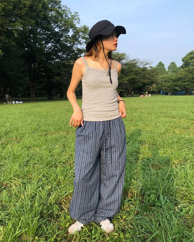 Slit Multi-Stripe Wide Easy Pants