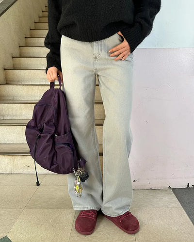 Washed light gray straight jeans