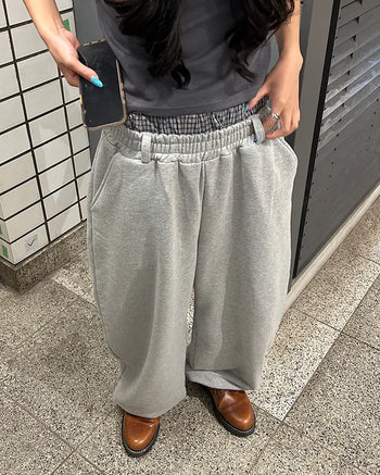 (Unisex) Check Layered Belt Loop Sweatpants