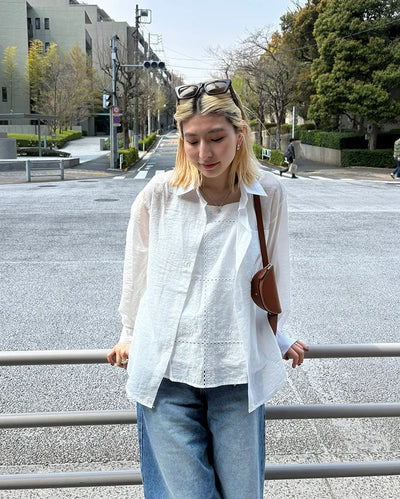 Round hem sheer loose shirt
