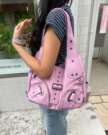 2-Way Belt Studded Leather Big Tote Bag